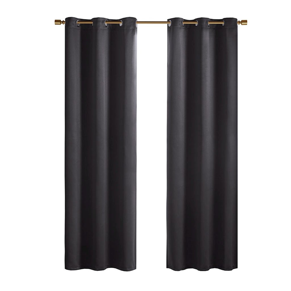 Taren Solid Blackout Triple Weave Grommet Top Curtain Panel Pair - Black - 42x95"