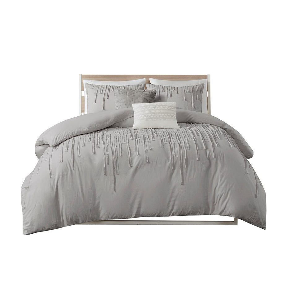 Paloma Cotton Duvet Cover Set - Grey - Full Size / Queen Size