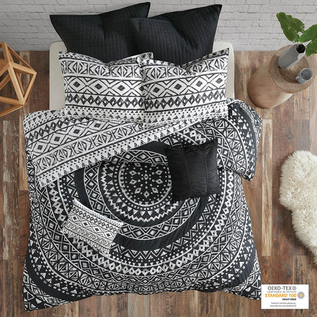 Urban Habitat Larisa 7 Piece Cotton Reversible Comforter Set - Black - Full Size / Queen Size