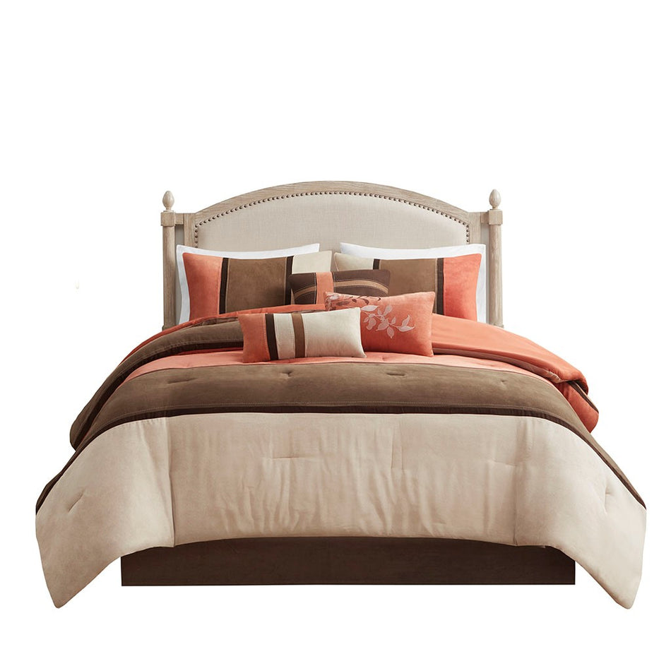 Palisades 7 Piece Faux Suede Comforter Set - Coral - Cal King Size