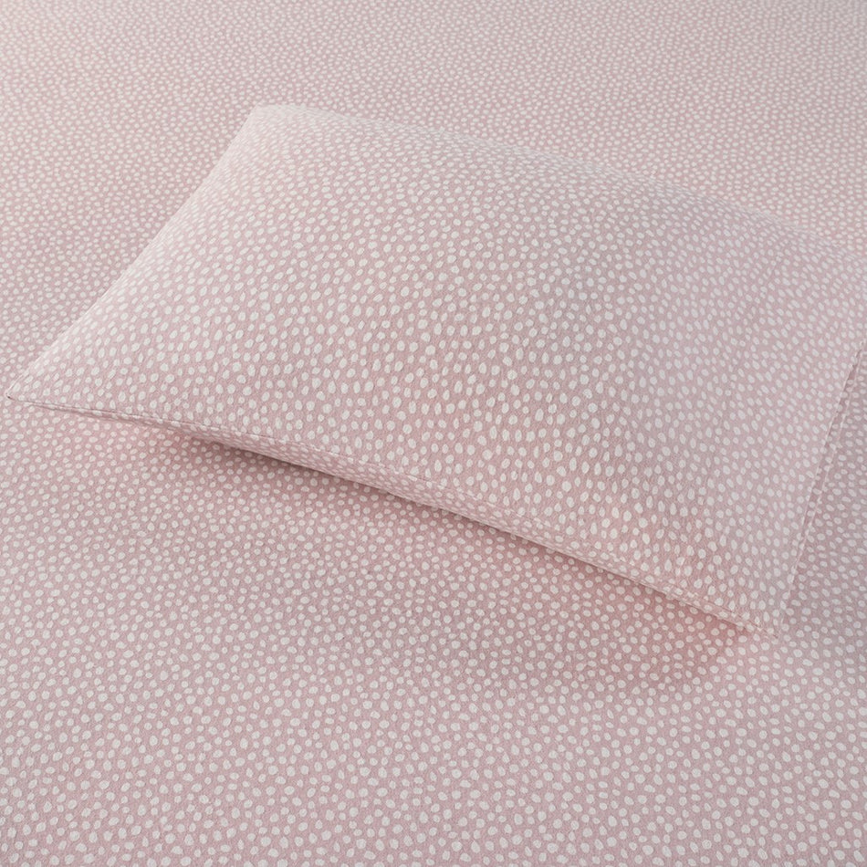 Cozy Cotton Flannel Printed Sheet Set - Blush Dots - Queen Size