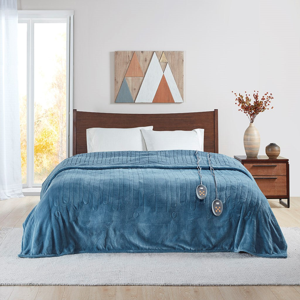 Beautyrest Heated Microlight to Berber Blanket - Blue - Full Size