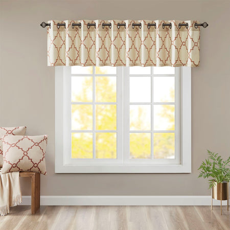 Madison Park Saratoga Fretwork Print Grommet Top Window Valance - Beige / Spice - 50x18"