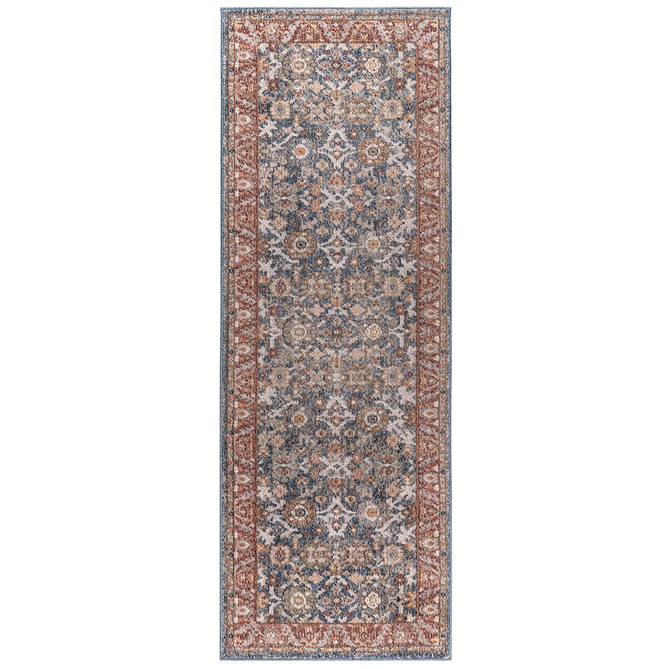 Faith Persian Bordered Traditional Woven Area Rug - Blue / Red - 3x8' Runner