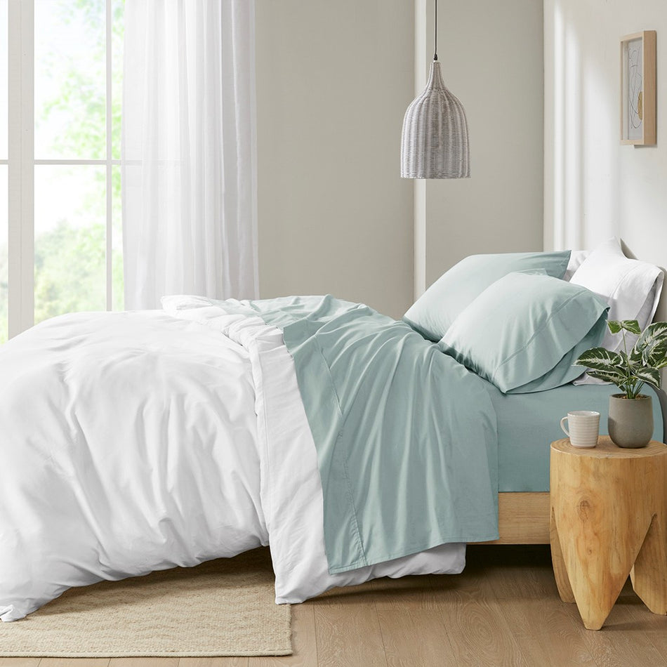 Madison Park Peached Percale Cotton Peached Percale Sheet Set - Aqua - Queen Size