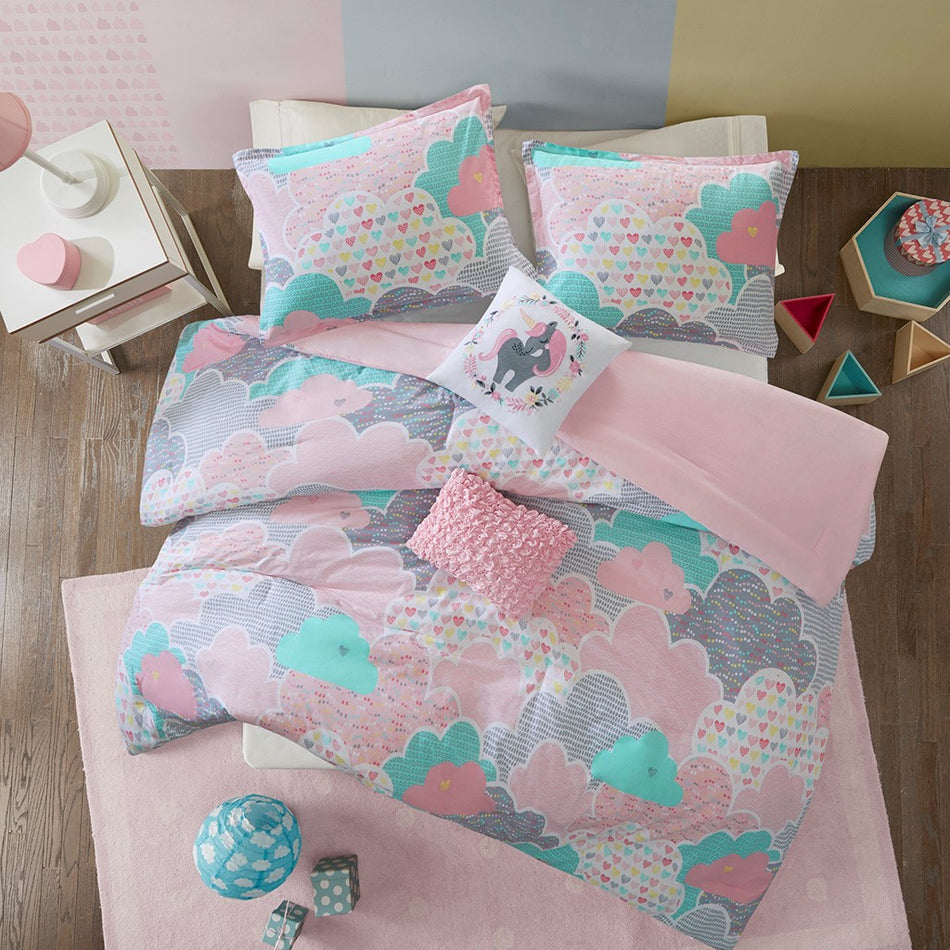 Cloud Cotton Printed Comforter Set - Pink - Full Size / Queen Size