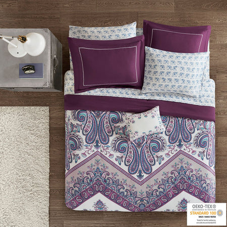 Intelligent Design Tulay Boho Comforter Set with Bed Sheets - Purple - Full Size