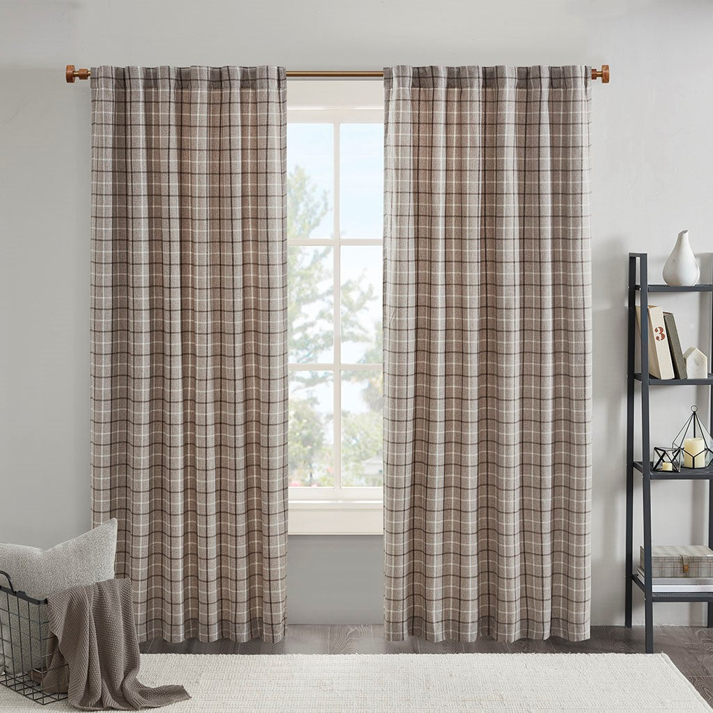 Madison Park Anaheim Plaid Rod Pocket and Back Tab Panel with Fleece Lining - Brown - 50x84"