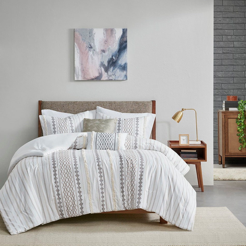 510 Design Adina 5 Piece Printed Comforter Set - White - Full Size / Queen Size