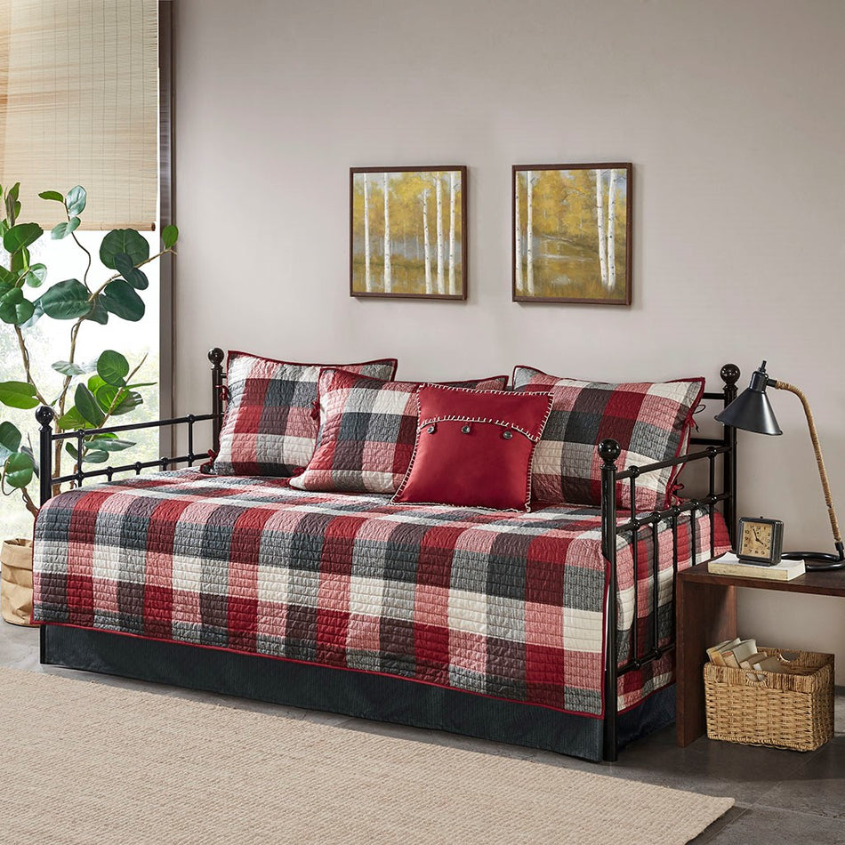 Madison Park Ridge 6 Piece Reversible Daybed Cover Set - Red - Daybed Size - 39" x 75"