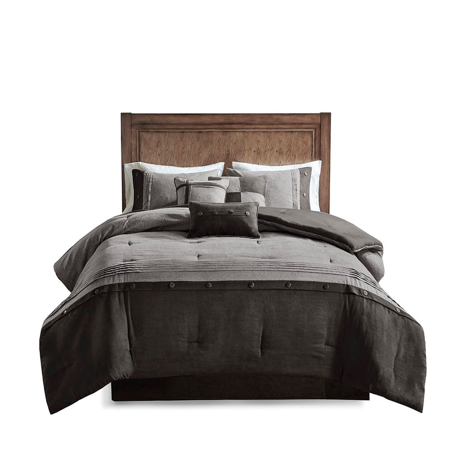 Boone 7 Piece Faux Suede Comforter Set - Grey - Cal King Size