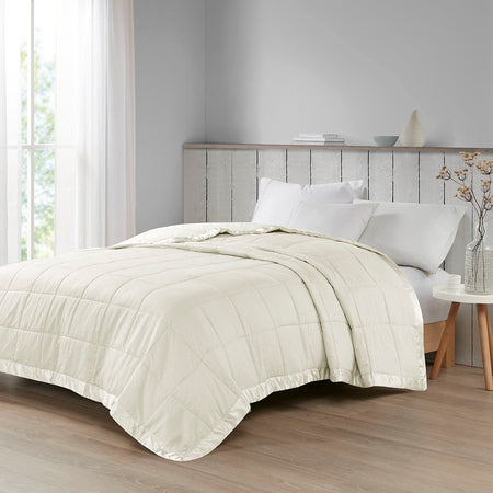 Madison Park Cambria Oversized Down Alternative Blanket with Satin Trim - Ivory - Twin Size
