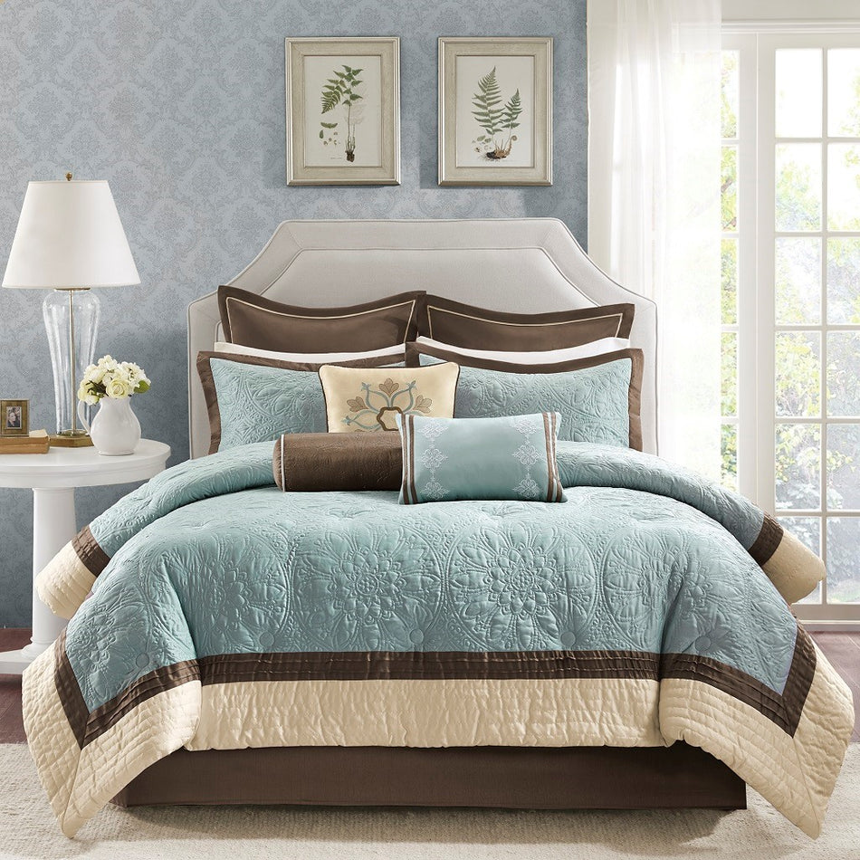 Juliana 9 Piece Charmeuse Comforter Set - Blue - King Size