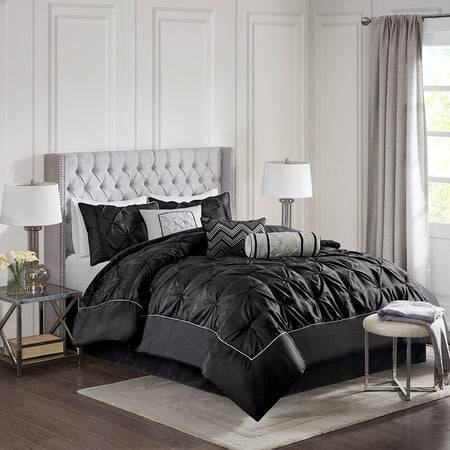 Madison Park Laurel 7 Piece Tufted Comforter Set - Black - Cal King Size