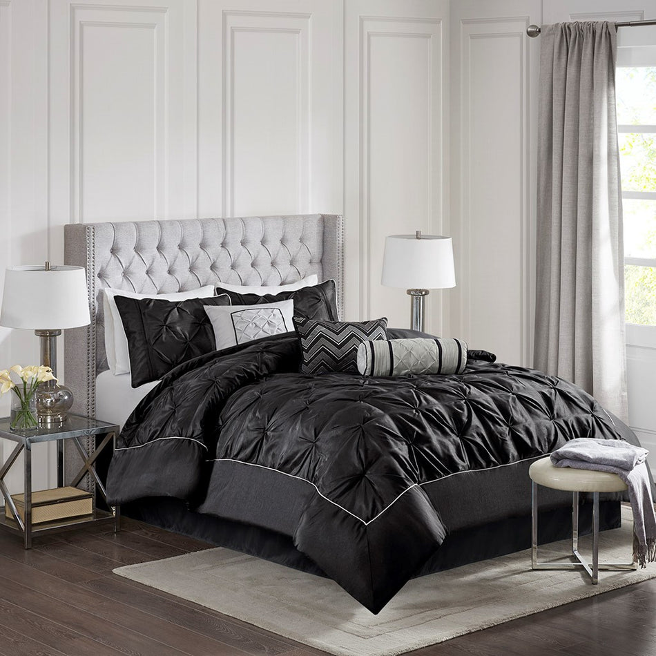 Madison Park Laurel 7 Piece Tufted Comforter Set - Black - King Size