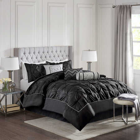 Madison Park Laurel 7 Piece Tufted Comforter Set - Black - Queen Size