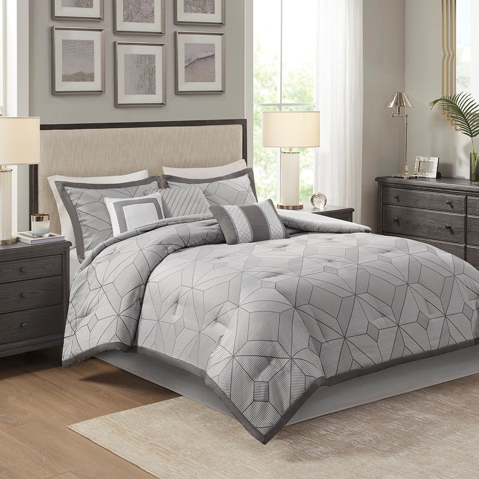 Madison Park Cannon 7 Piece Jacquard Comforter Set - Gray - Queen Size