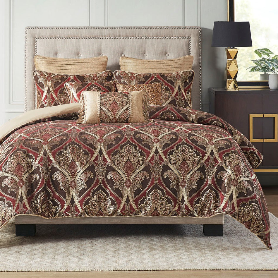 Madison Park Signature Royale 9 Piece Jacquard Comforter Set - Red - King Size
