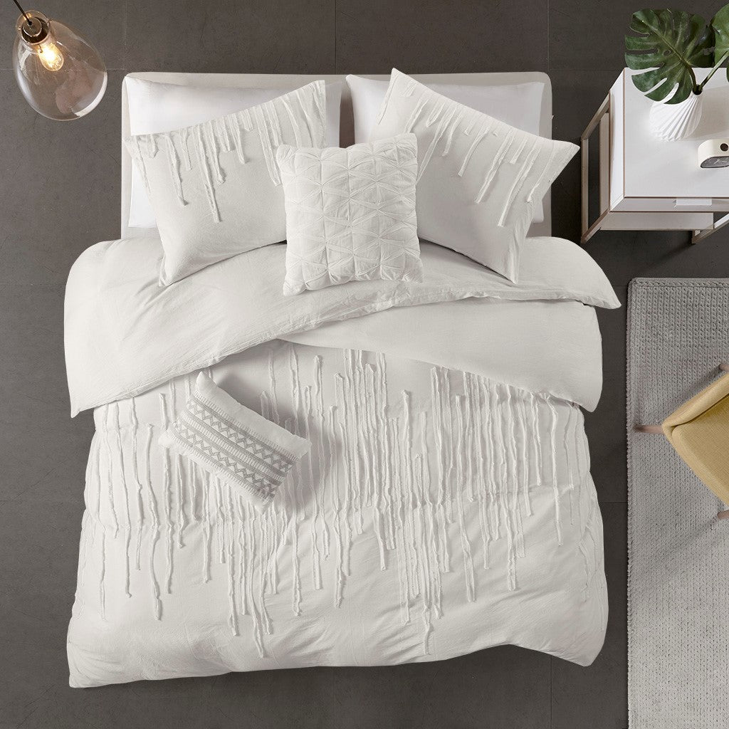 Urban Habitat Paloma Cotton Duvet Cover Set - Ivory - King Size / Cal King Size