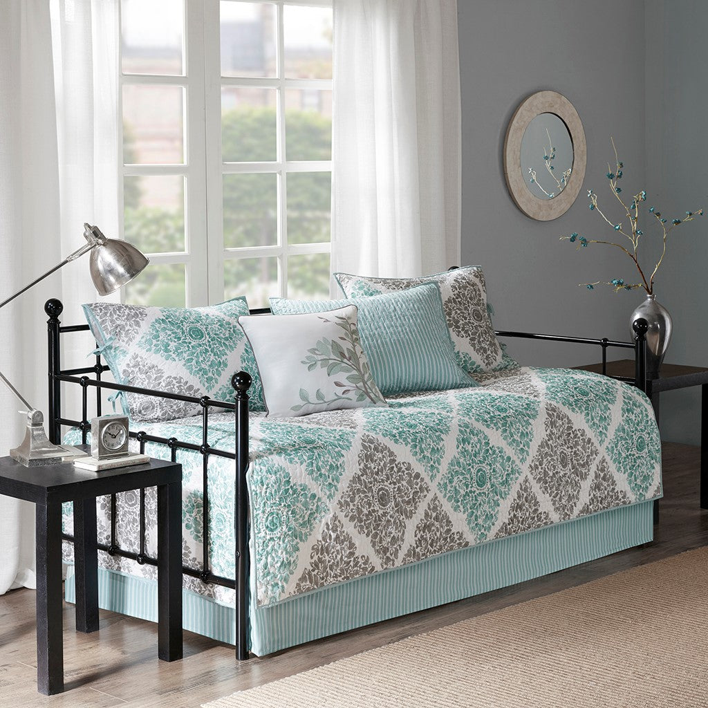 Madison Park Claire 6 Piece Reversible Daybed Cover Set - Aqua - Daybed Size - 39" x 75"