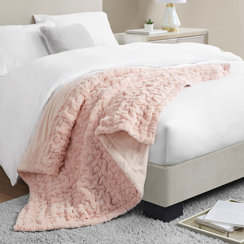 Ruched Fur Throw - Blush - 50x60"