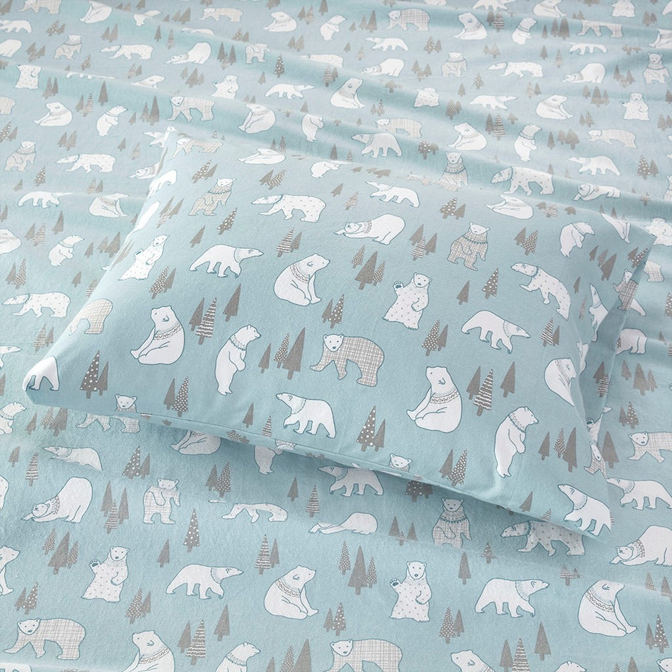 Cozy Cotton Flannel Printed Sheet Set - Blue Polar Bears - Twin XL Size