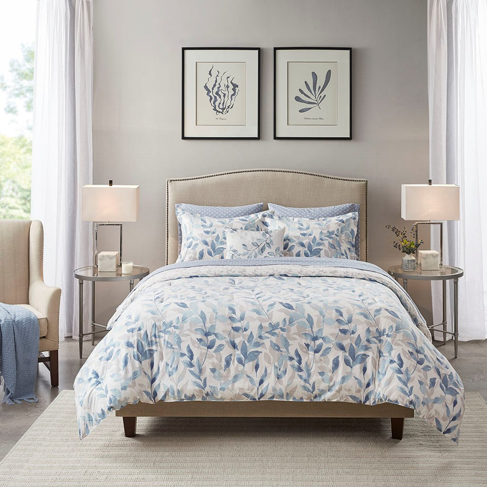 Sofia Comforter Set with Two Decorative Pillows - Blue - Queen Size