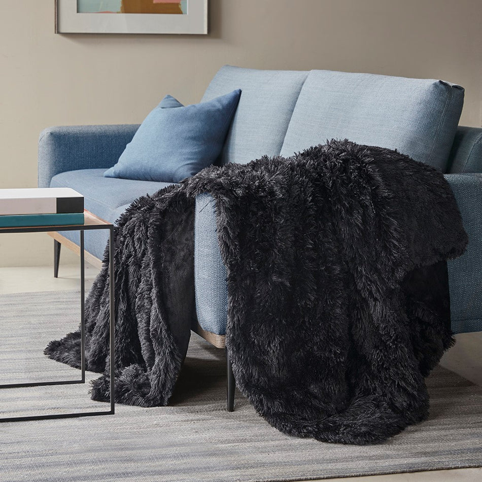 Beautyrest Malea Weighted Shaggy Fur Weighted Blanket - Black - 60x70"-12lbs