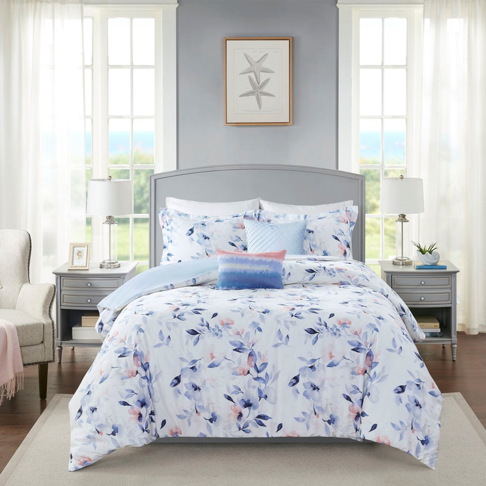 Betsy 5 Piece Cotton Sateen Comforter Set - White - Full Size / Queen Size