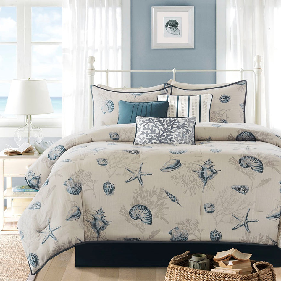 Bayside 7 Piece Comforter Set - Blue - Queen Size