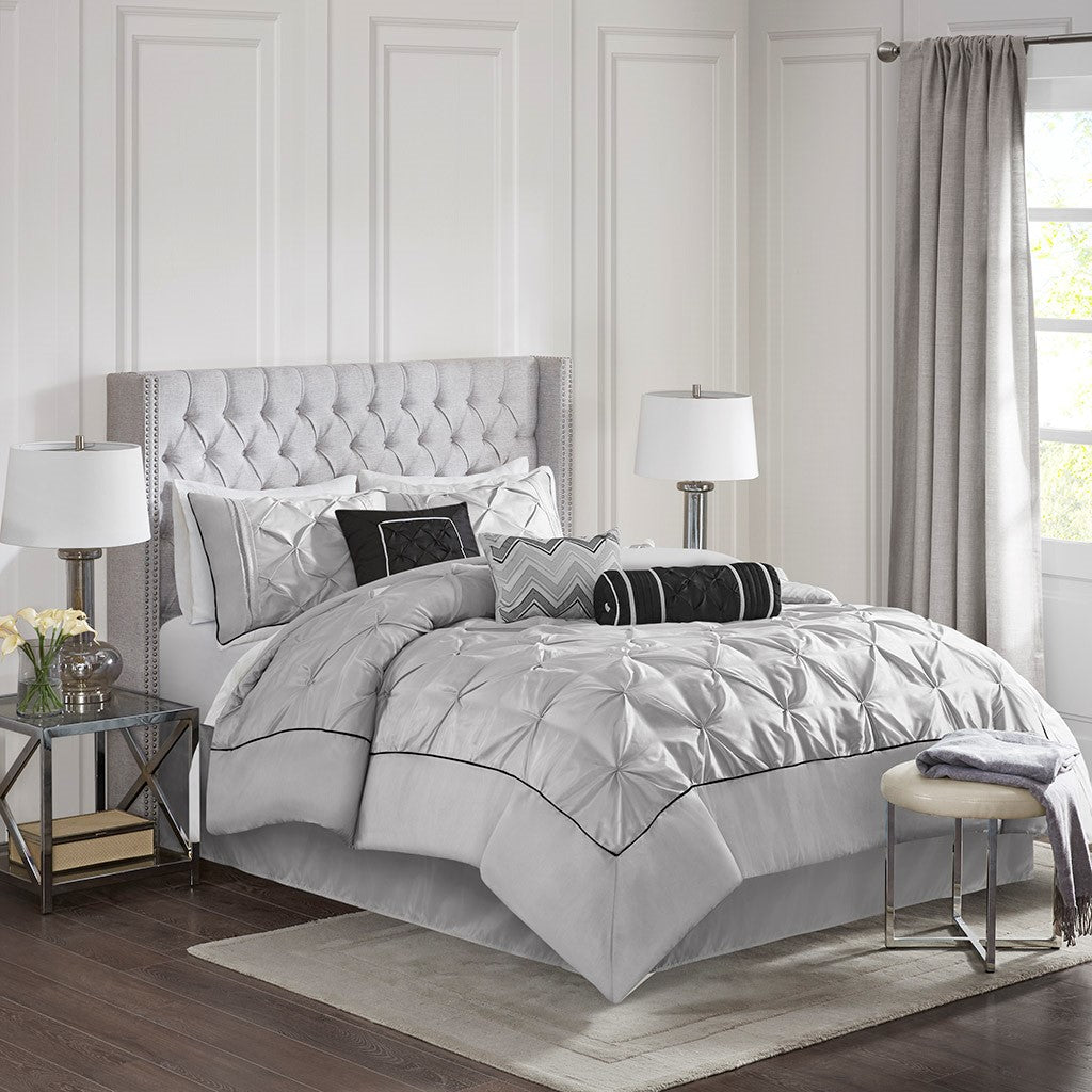 Madison Park Laurel 7 Piece Tufted Comforter Set - Grey - Queen Size