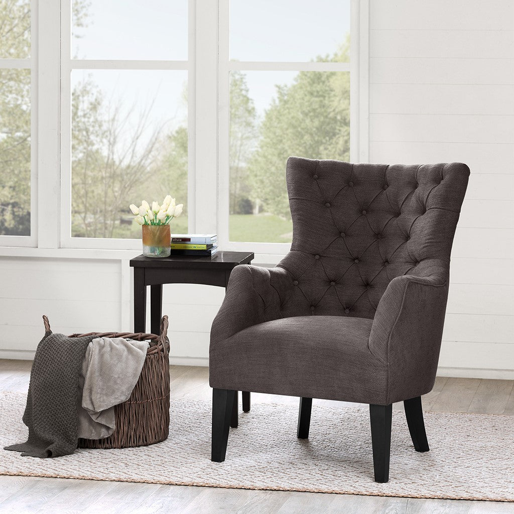 Madison Park Hannah Button Tufted Wing Chair - Brown 