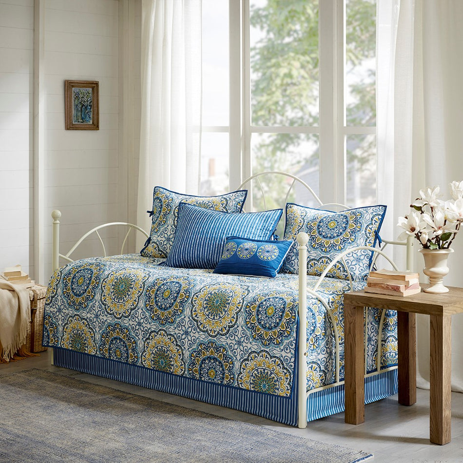 Madison Park Tangiers 6 Piece Reversible Daybed Cover Set - Blue - Daybed Size - 39" x 75"