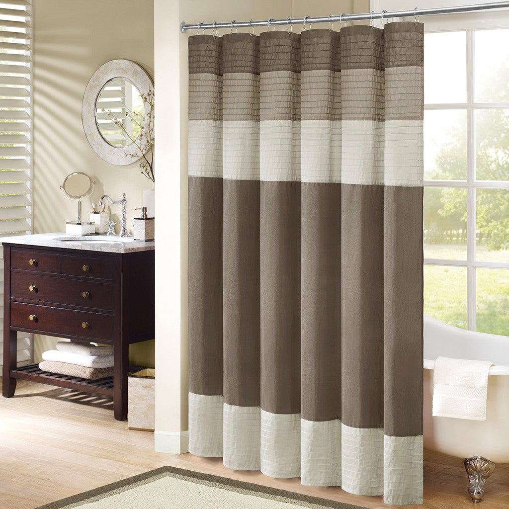 Madison Park Amherst Faux Silk Shower Curtain - Natural - 72x72"