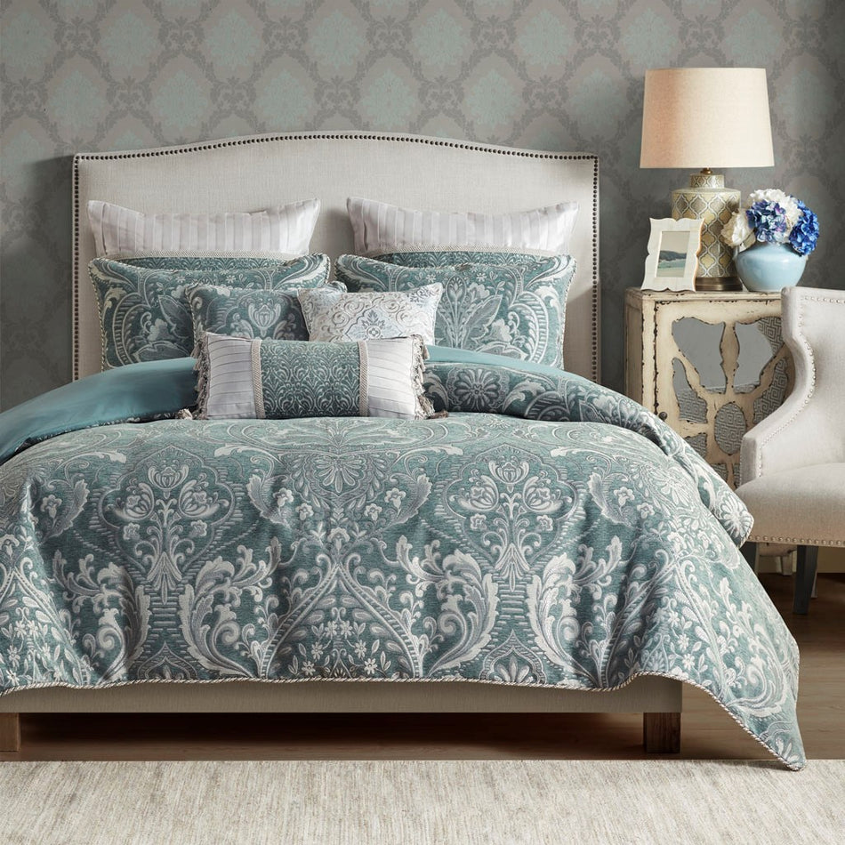 Madison Park Signature Adelphia 9 Piece Jacquard Comforter Set - Slate Blue - King Size