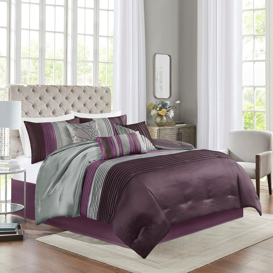 Madison Park Amherst 7 Piece Comforter Set - Purple - Queen Size
