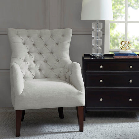 Madison Park Hannah Button Tufted Wing Chair - Ivory 