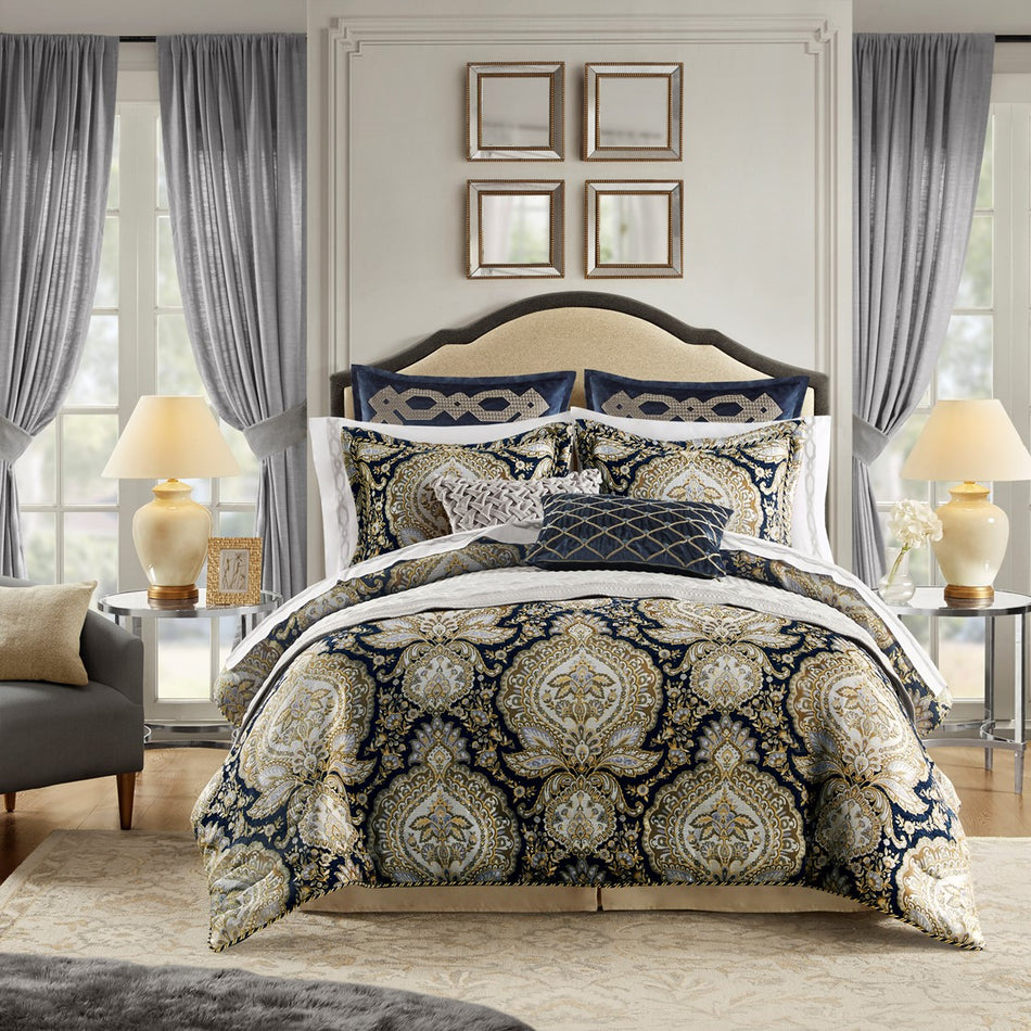 Croscill Classics Valentina 4 Piece Comforter Set - Navy  - Queen Size Shop Online & Save - ExpressHomeDirect.com