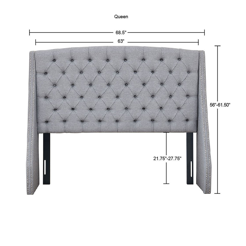 Harper Upholstery Headboard - Grey - Queen Size