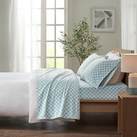 True North by Sleep Philosophy Cozy Cotton Flannel Printed Sheet Set - Aqua Geo  - Twin Size Shop Online & Save - ExpressHomeDirect.com