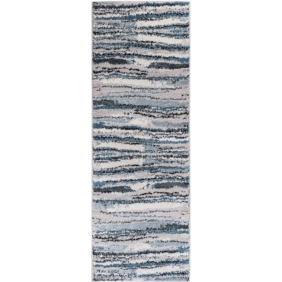Riley Watercolor Abstract Stripe Woven Area Rug - Blue - 3x8' Runner