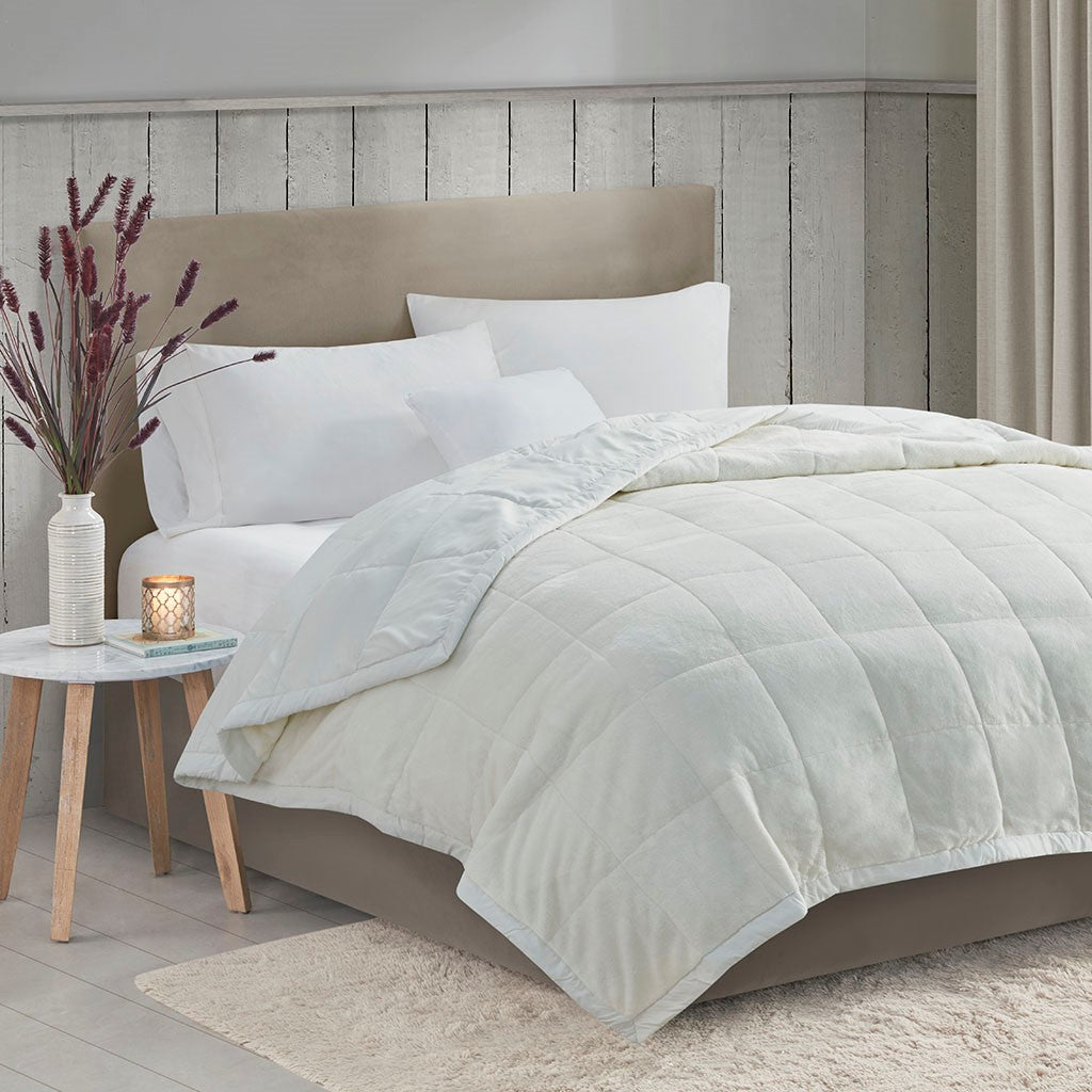 Madison Park Coleman Reversible HeiQ Smart Temperature Down Alternative Blanket - Ivory - Full Size / Queen Size