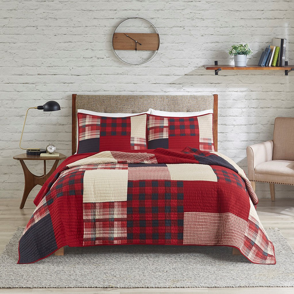 Sunset Oversized Cotton Coverlet Mini Set - Red - Full Size / Queen Size