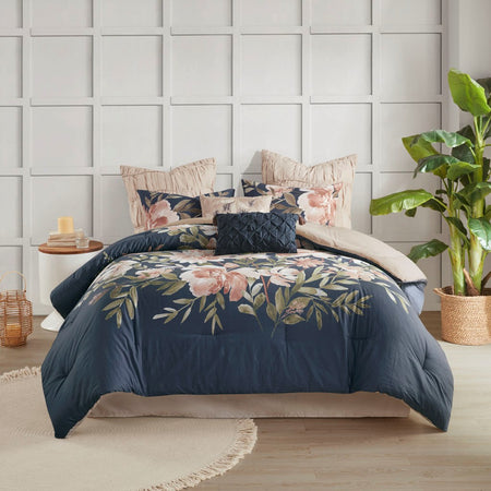 Madison Park Camillia 8 Piece Cotton Comforter Set - Navy  - Cal King Size Shop Online & Save - ExpressHomeDirect.com