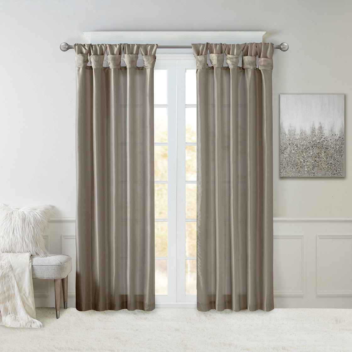 Madison Park Emilia Twist Tab Lined Window Curtain - Pewter - 50x108"