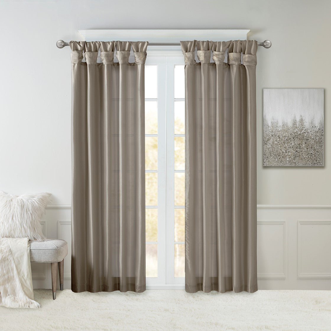Madison Park Emilia Twist Tab Lined Window Curtain - Pewter - 50x95"