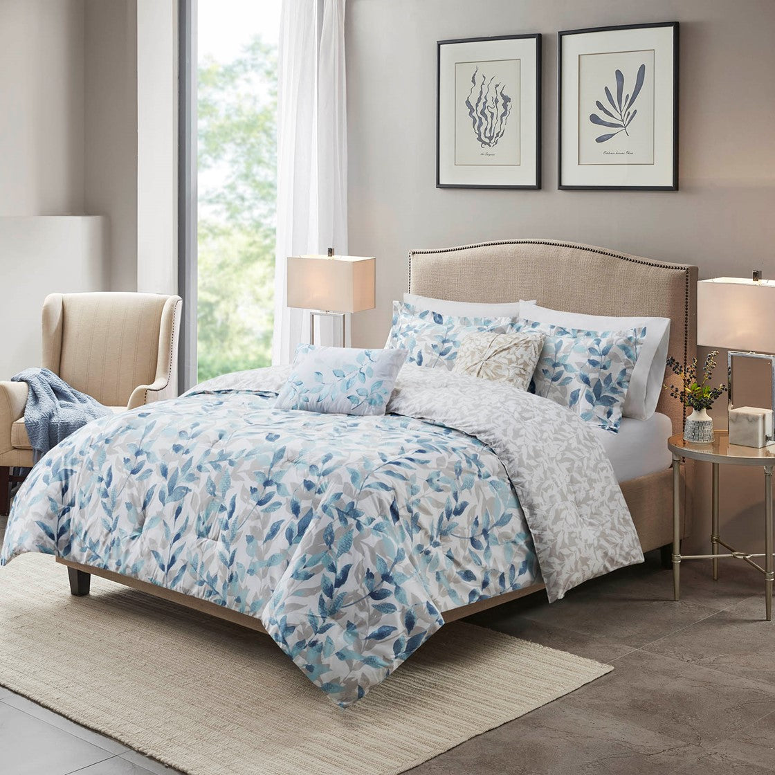 Madison Park Essentials Sofia Comforter Set with Two Decorative Pillows - Blue - Queen Size