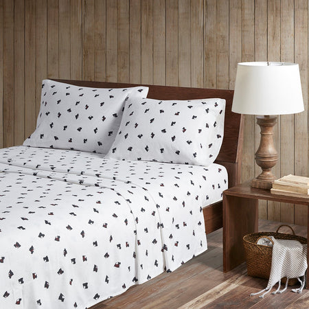 Woolrich Cotton Flannel Sheet Set - Black / White Scottie Dogs - King Size