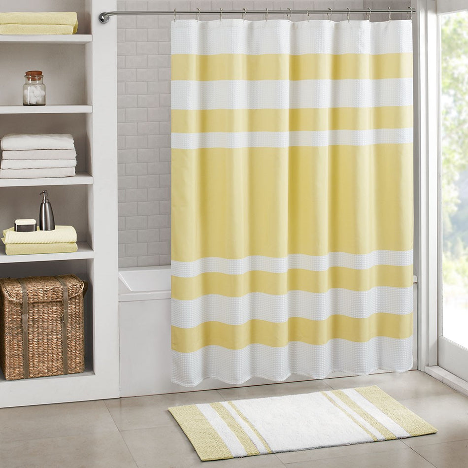 Madison Park Spa Waffle Shower Curtain with 3M Treatment - Yellow - 72x72"