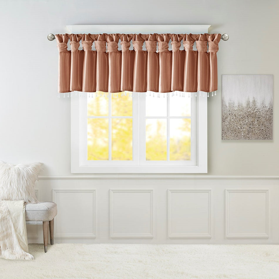 Madison Park Emilia Lightweight Faux Silk Valance With Beads - Spice - 50x26"